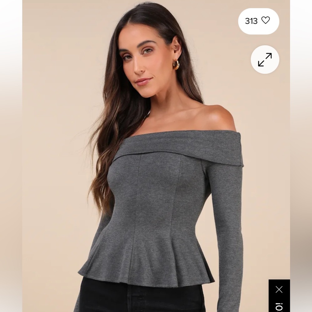 Lulu's Gray Off-Shoulder Long Sleeve Top